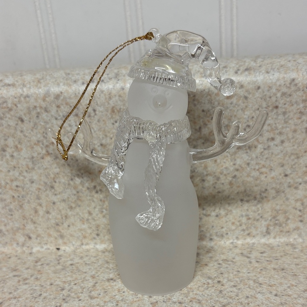 Kirklands Frosted Glass Snowman Ornament with Gold Accent